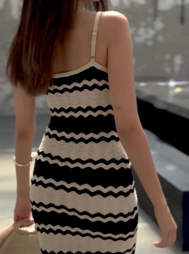 Sexy Spaghetti Straps Knitted Chest Wrap Two Colors Dress