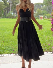 Sexy Bandeau V-neck Sleeveless Stitching Micro-Transparent Hem Dress