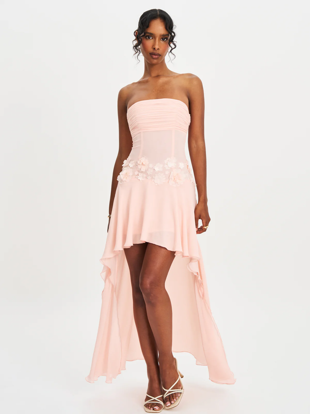 Sexy Tube Top Flower Stitching Irregular Dress