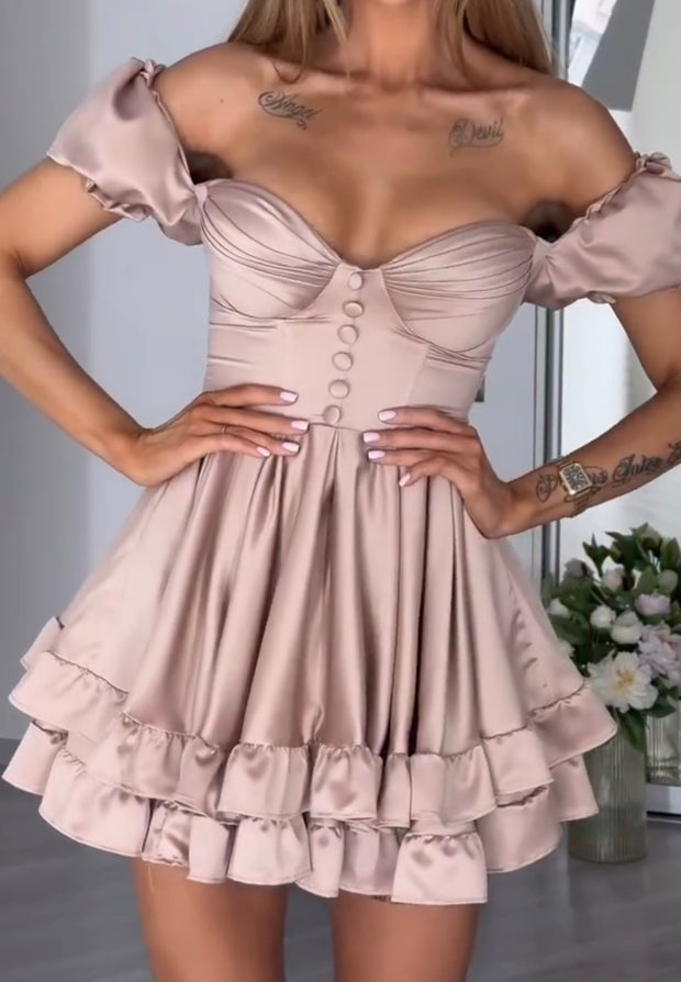 Sexy Fishbone Slim Fit Puff Sleeve Square Collar Dress