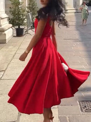 Solid Color Square Collar High Waist Slim Fit Temperament Camisole Dress