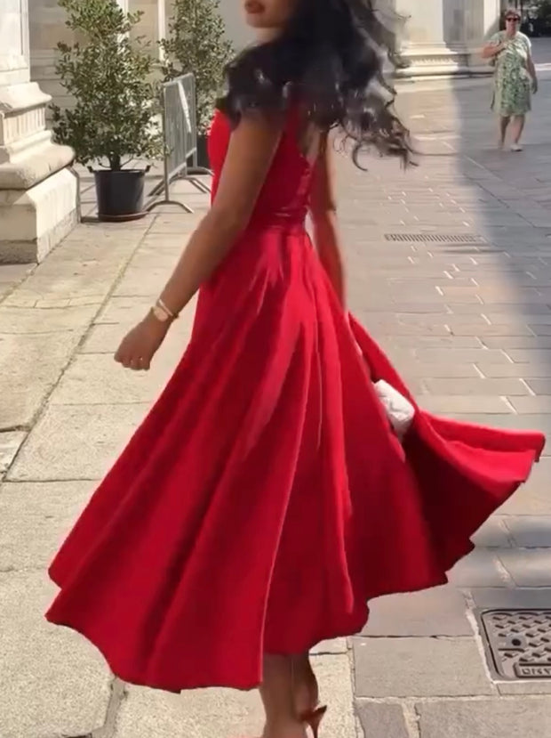 Solid Color Square Collar High Waist Slim Fit Temperament Camisole Dress