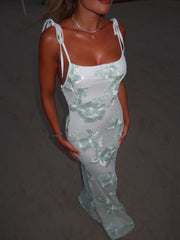 ‘LILY’ Floral Maxi Dress With Adjustable Straps - Green
