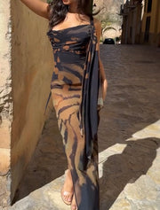 Sexy Tiger Pattern Sling Ribbon Dress