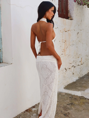 White Lace Vest Fishtail Skirt Two-Piece Suit