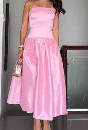 Sexy Tube Top Satin High Waist Dress