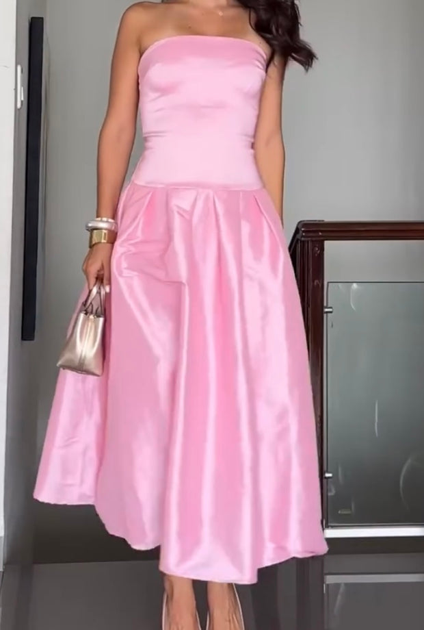 Sexy Tube Top Satin High Waist Dress