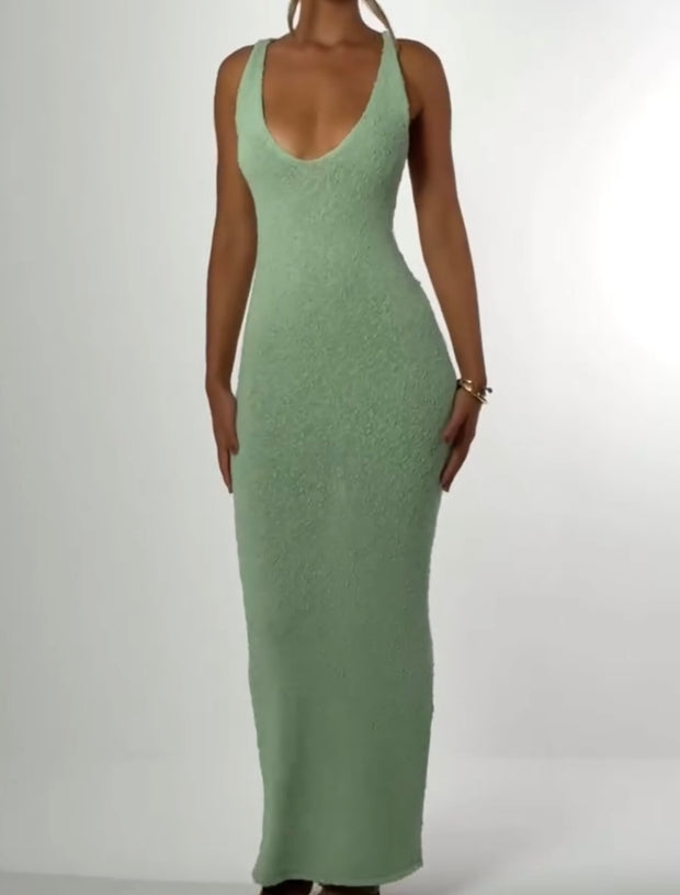 V-neck Vest Woolen Skirt Long Elegant Tight Dress