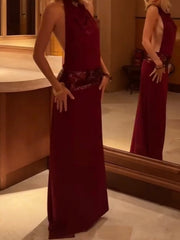 Fashion Sexy Backless Waist Trimming Stitching Sleeveless Dress