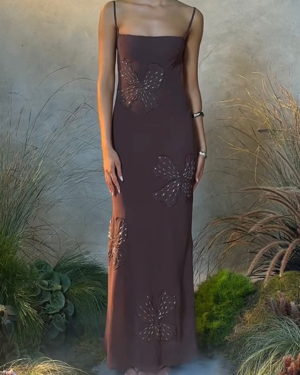 Sexy Floral Strap Backless Elegant Slim-Fit Slimming Sheath Dress