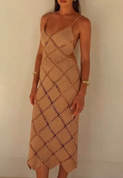 Fashion Sexy Backless Hollow-out Knitted Sling Dress