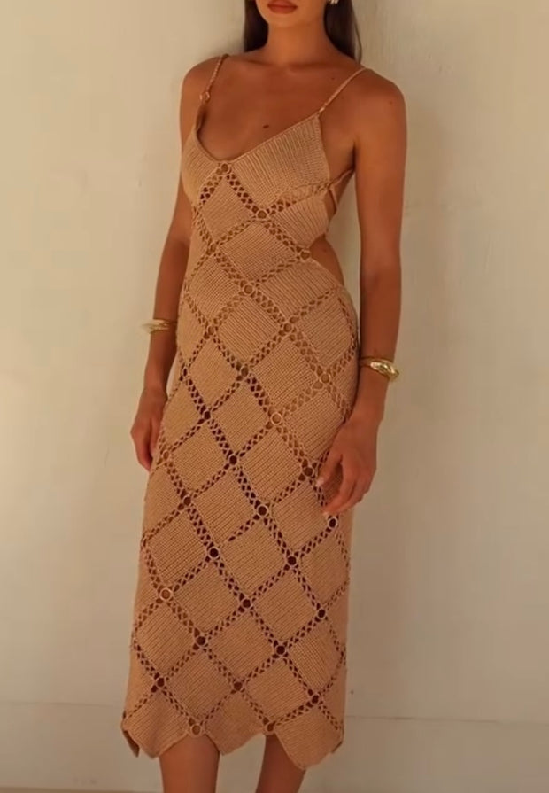 Fashion Sexy Backless Hollow-out Knitted Sling Dress