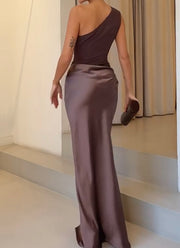 Elegant Slant Shoulder Girdle Stitching Hip Dress