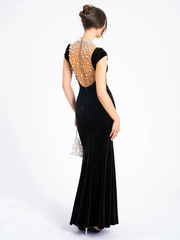 Sexy Noble Slim-Fitting Patchwork Pearl Luxury Dress