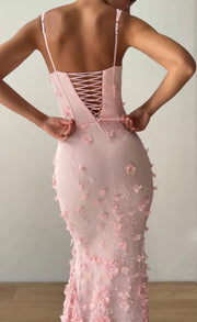 Sexy Sling Three-Dimensional Flower Sequin Waist Girdling Band Dress