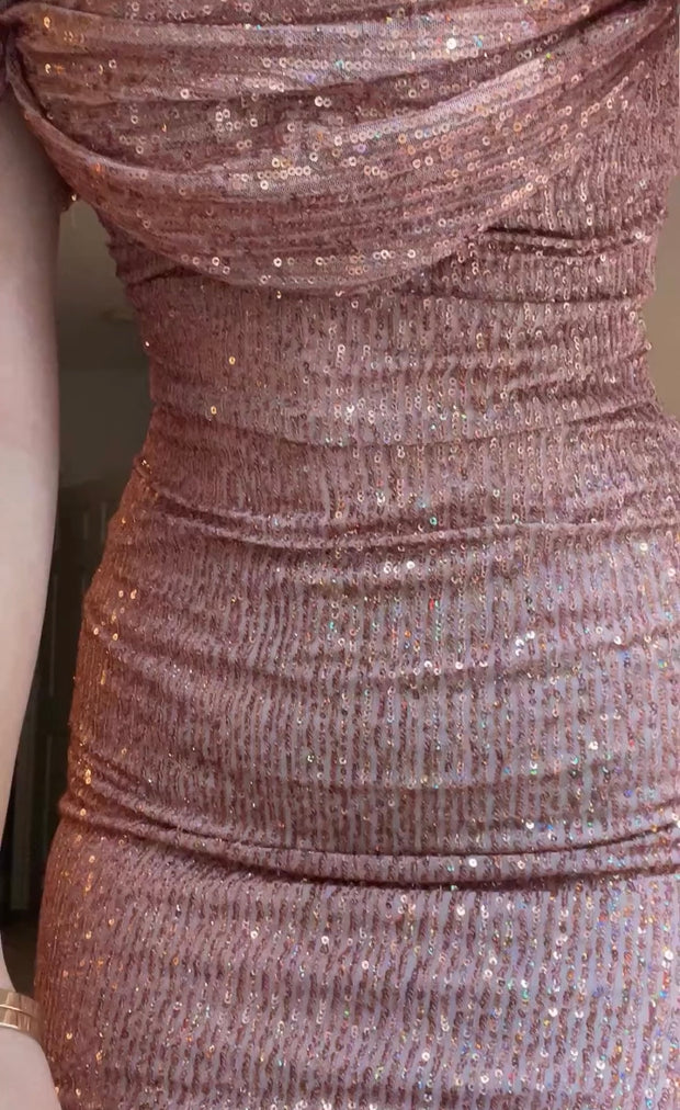 off-Shoulder Sequins Skinny Sheath Mini Skirt