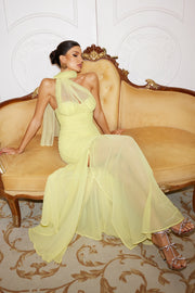 Ulasa Sleeveless Ruched Mesh Maxi Dress