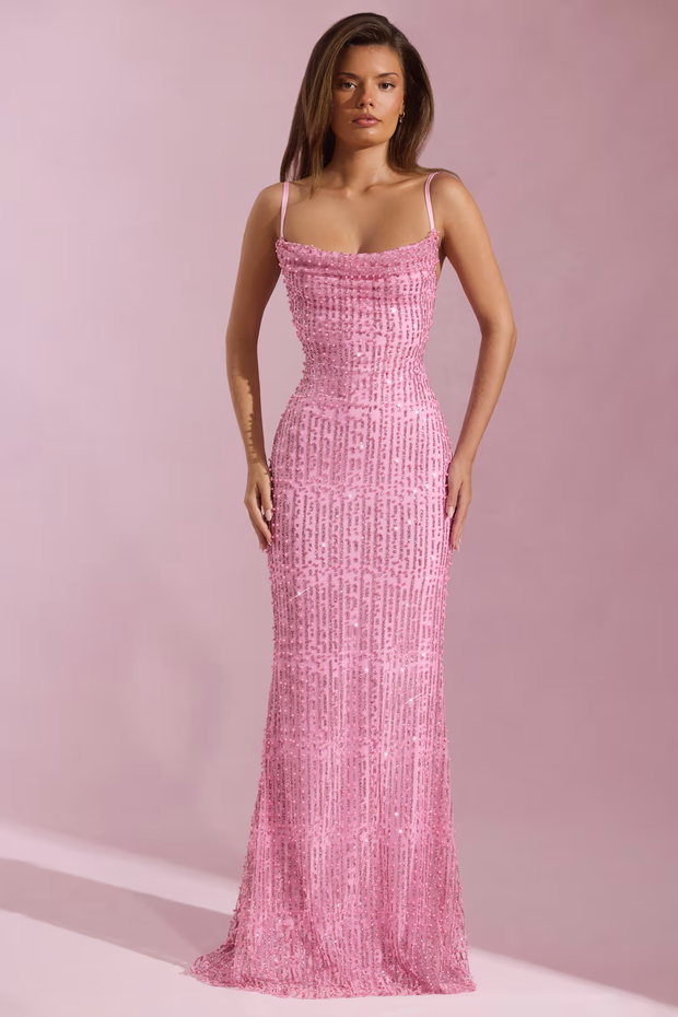 Sleeveless Camisole Gown Slim-Fit Sheath Sequined Dress