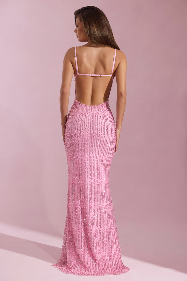 Sleeveless Camisole Gown Slim-Fit Sheath Sequined Dress