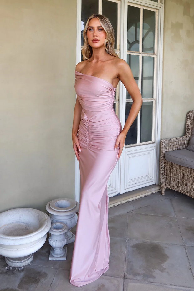 Sexy Oblique Shoulder Waist Solid Color Dress