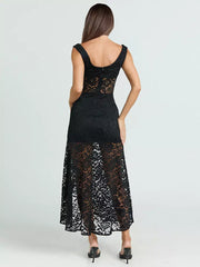 Sexy Deep V Slim Lace High Slit Elegant Dress