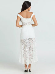 Sexy Deep V Slim Lace High Slit Elegant Dress