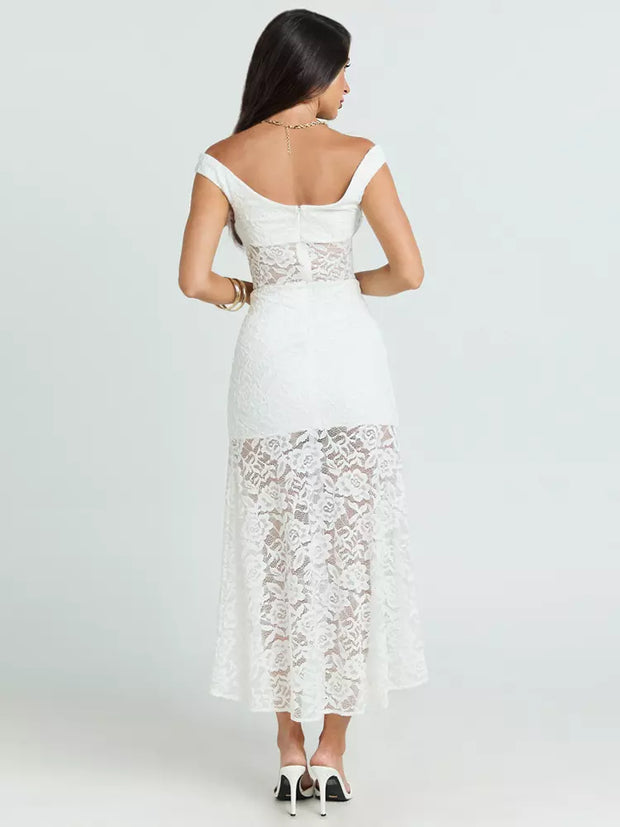 Sexy Deep V Slim Lace High Slit Elegant Dress