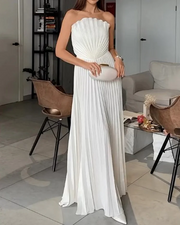 Sexy Tube Top Pleated Fan Blade Split Dress