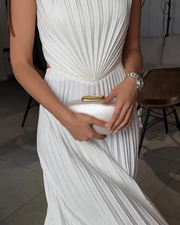 Sexy Tube Top Pleated Fan Blade Split Dress