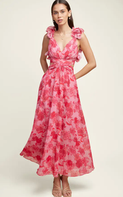 Sexy Temperament V-neck Printed Large Swing Tied Dress