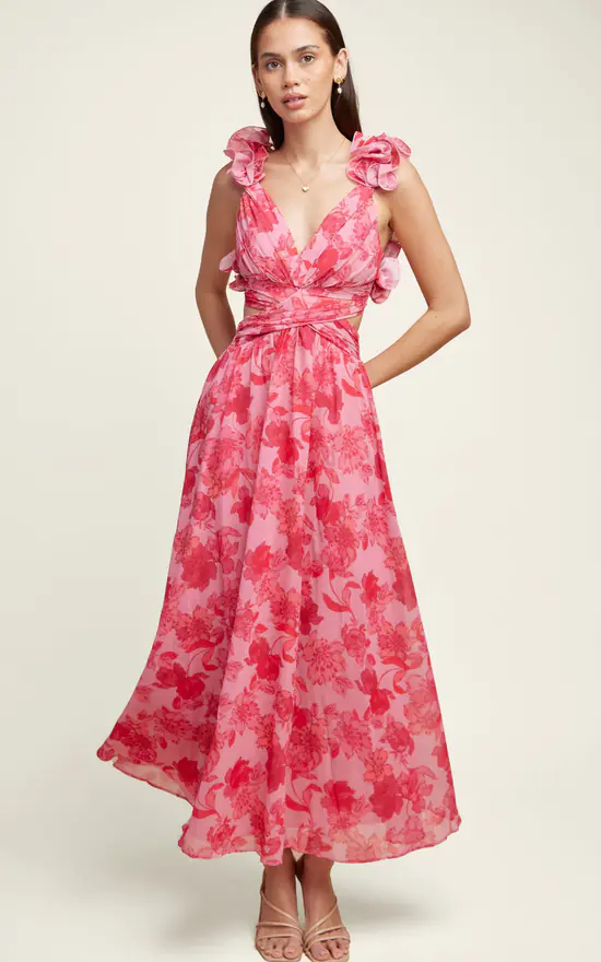Sexy Temperament V-neck Printed Large Swing Tied Dress