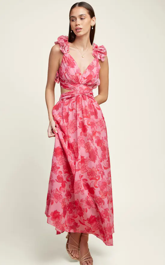 Sexy Temperament V-neck Printed Large Swing Tied Dress