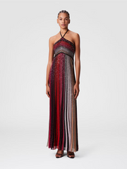 Long striped dress with sequins and neck fastening