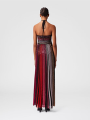 Long striped dress with sequins and neck fastening
