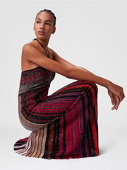 Long striped dress with sequins and neck fastening