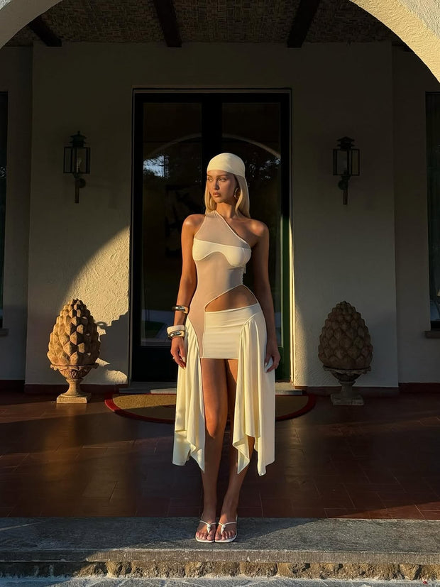 Sensual Sheer Asymmetrical Two-Piece Dress
