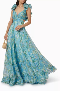 Ruffled Floral-print Gown in Chiffon