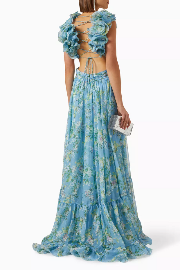 Ruffled Floral-print Gown in Chiffon