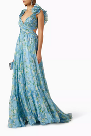 Ruffled Floral-print Gown in Chiffon