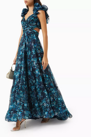 Ruffled Floral-print Gown in Chiffon
