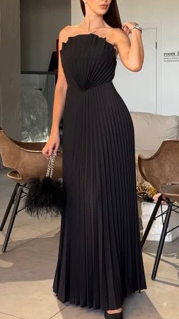 Sexy Tube Top Pleated Fan Blade Split Dress