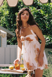 Sexy Halter Backless Irregular Pattern Print Dress