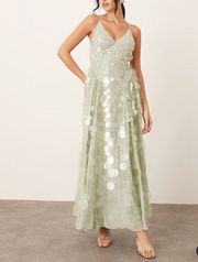 Sexy V-neck Brace Large Sequins Backless Dress