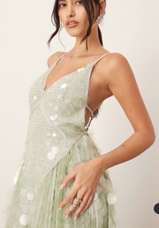 Sexy V-neck Brace Large Sequins Backless Dress