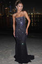 Fashion Rhinestone Backless Spaghetti Straps Slimming Hot Drilling Long Sheath Dress