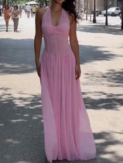 V-neck Halter Waist-Tight Sexy Backless Dress