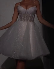 Shoulder Strap Tulle Mid-Length Dress
