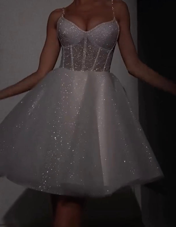 Shoulder Strap Tulle Mid-Length Dress