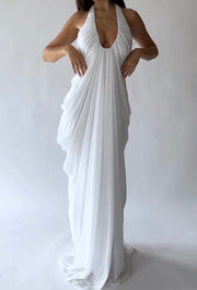 Graceful and Fashionable Halter U Collar Pleated Bubble Skirt