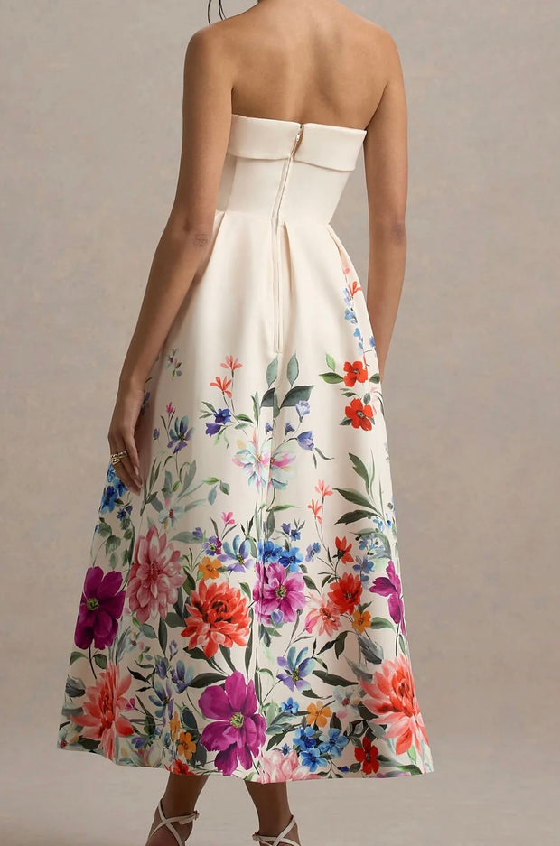 Off-Neck Waist Print Dress